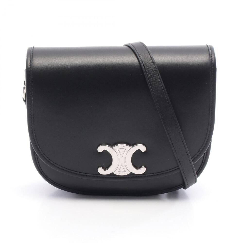 Celine Triomphe Shoulder Bag Leather Black